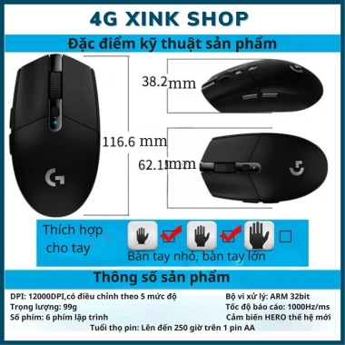 Chuột Không Dây Logitech G304 12.000 DPI Chính Hãng Gaming 4G, Bảo hành 24 tháng, Lỗi 1 Đổ 1 3