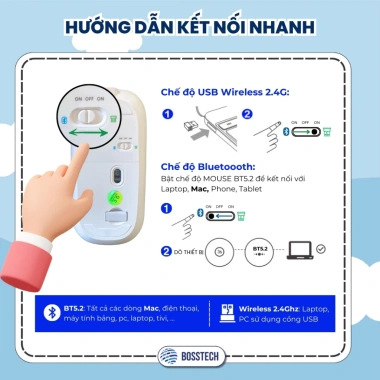 Chuột Không Dây M1 BOSSTECH – Bluetooth 5.0, Pin Trâu, Hoạt Động Êm Ái, 171k