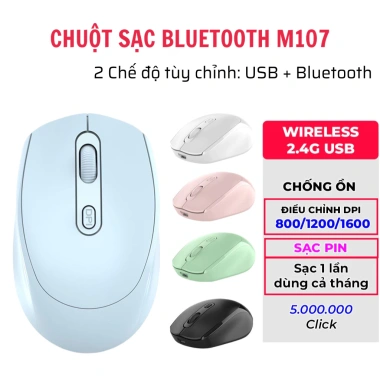 Chuột không dây M107 - Kết nối Laptop, Điện thoại, iPad, 2 chế độ USB/Bluetooth, thiết kế cute giá rẻ 68.250 VND