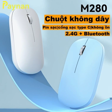 Chuột không dây M280 chống ồn, pin sạc, Bluetooth + USB 2.4GHz, độ trễ thấp, thiết kế gọn nhẹ – đa môi trường, tương thích Laptop PC Tablet, 59k