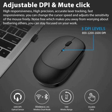 Chuột không dây sạc lại Bluetooth + USB nhỏ gọn, không tiếng ồn, tiện mang đi - 79.800₫ 3