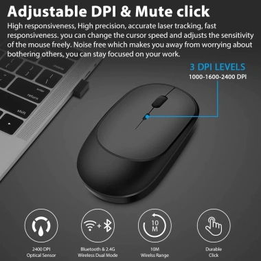 Chuột không dây sạc lại Bluetooth + USB nhỏ gọn, không tiếng ồn, tiện mang đi - 79.800₫ 7