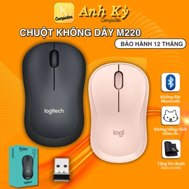 Chuột Không Dây Silent M220 - Thiết kế yên tĩnh cho văn phòng, BH 12 tháng, Giá 105.000₫