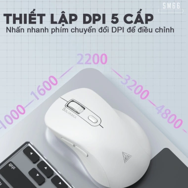 Chuột Không Dây SOLAKAKA SM66 Bluetooth 2.4G – Nút Êm Ái, 5 DPI, Pin 500mAh, 156k 4