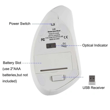 Chuột không dây tay phải dọc công thái học 2.4G 1.600 DPI USB quang, hỗ trợ cổ tay, phù hợp PC Notebook Mac, 55.000₫
