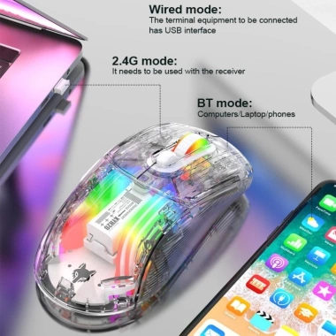 Chuột Led Không Dây Bluetooth Pin Sạc XYH20 Trong Suốt – Chống ồn, Đa kết nối, Giá 450k