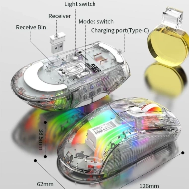 Chuột Led Không Dây Bluetooth Pin Sạc XYH20 Trong Suốt – Chống ồn, Đa kết nối, Giá 450k