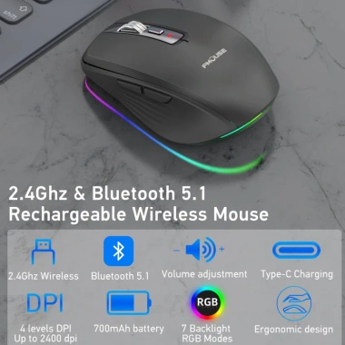 Chuột Led Không Dây M303 Bluetooth 5.0 USB 2.4G Pin sạc TypeC chống ồn, gọn nhẹ