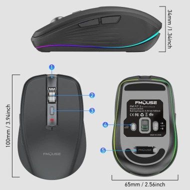 Chuột Led Không Dây M303 Bluetooth 5.0 USB 2.4G Pin sạc TypeC chống ồn, gọn nhẹ
