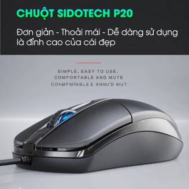 Chuột máy tính có dây SIDOTECH P20 Gaming Silent DPI 1.200, giá rẻ 93k, tắt âm, chống ồn cho laptop