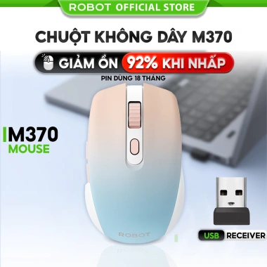 Chuột Quang Không Dây Tĩnh Âm ROBOT M370 3.200 DPI, Khoảng Cách 20m, Màu Hồng-Xám, Giá 159.000