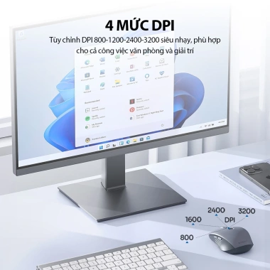 Chuột Quang Không Dây Tĩnh Âm ROBOT M370 3.200 DPI, Khoảng Cách 20m, Màu Hồng-Xám, Giá 159.000