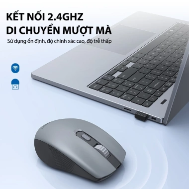 Chuột Quang Không Dây Tĩnh Âm ROBOT M370 3.200 DPI, Khoảng Cách 20m, Màu Hồng-Xám, Giá 159.000