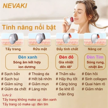 Chuột Rửa Mặt NEVAKI 4 trong 1 Tẩy Trang, Đẩy Tinh Chất, Nâng Cơ, Bảo Hành 365 Ngày
