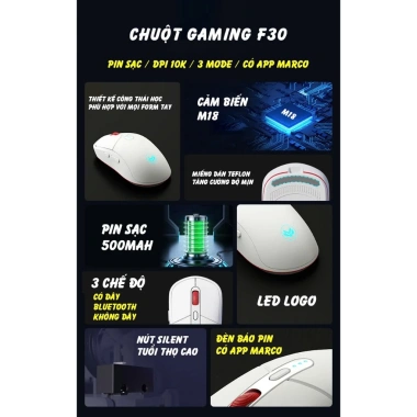 Chuột Silent Gaming Atas F30 Bluetooth 3 MODE - 50h liên tục - App Marco 212.000₫ 9