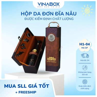 Chuyên sỉ Hộp da đựng rượu 1 chai Đĩa nâu sang trọng - Giá giảm 159k (Mã H1-04) Chuyên sỉ Hộp da đựng rượu 1 chai Đĩa nâu sang trọng - Giá giảm 159k (Mã H1-04)