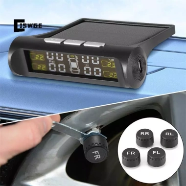 CISWGE 4 Cảm biến TPMS giám sát áp suất lốp LCD năng lượng mặt trời - Kiểm tra an ninh ô tô mới 4