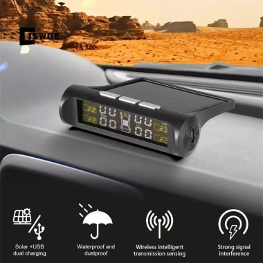 CISWGE 4 Cảm biến TPMS giám sát áp suất lốp LCD năng lượng mặt trời - Kiểm tra an ninh ô tô mới 5
