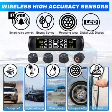 CISWGE 4 Cảm biến TPMS giám sát áp suất lốp LCD năng lượng mặt trời - Kiểm tra an ninh ô tô mới 6