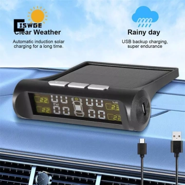 CISWGE 4 Cảm biến TPMS giám sát áp suất lốp LCD năng lượng mặt trời - Kiểm tra an ninh ô tô mới 8