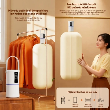 CkeyiN 3 in 1 máy sấy quần áo mini gấp gọn 360° sấy khí nóng, bảo vệ quá nhiệt JH018W - 281.000₫ 2