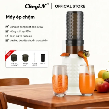 CkeyiN Máy ép chậm 0.6L 300W JB012W - Lọc kép, làm kem, ép trái cây, kiệt bã, rãnh lọc, giảm giá mạnh