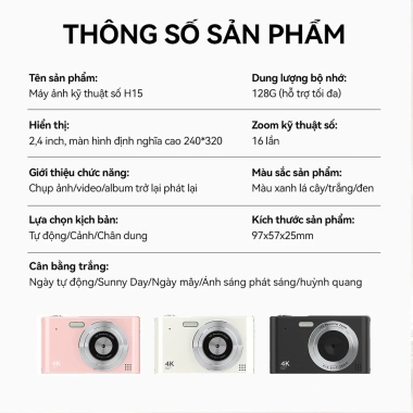 CLUBLU H15 Mini 4K 48MP CCD - Máy ảnh siêu nhẹ 16x Zoom, chống rung, phù hợp học sinh du lịch, giảm còn 540.000₫ 3