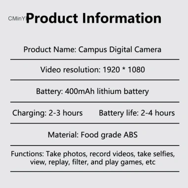 CMINYP CCD Máy ảnh kỹ thuật số di động HD Pixels, đèn LED, chụp ảnh cổ điển, quà tặng trẻ em vlog, giảm giá 338.580 VND