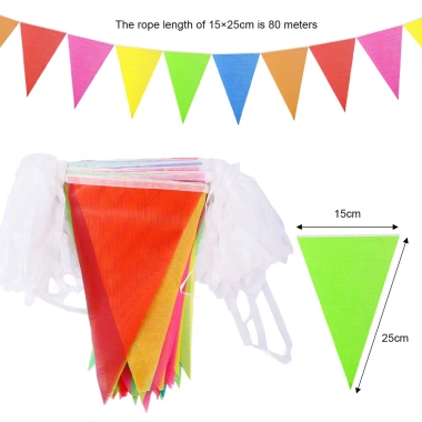 Cờ Bunting 80/100m Đa Màu - Biểu Ngữ Tam Giác DIY Trang Trí Tiệc Ngoài Trời 10