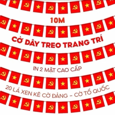 Cờ Dây Treo Trang Trí 10m In 2 Mặt Cao Cấp 20 Lá Xen Kẽ - Cờ Đỏ Tổ Quốc Giá 69k