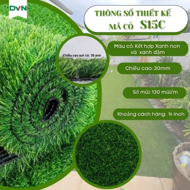 Cỏ Nhân Tạo S15C Đế Xanh Dày 2-3cm 15 Mũi - Thảm Cỏ Sân Vườn, Ban Công, Giá 150k 2