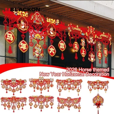 Cờ Rèm Cửa Nhiều Màu Sắc BLACKON Tua Rua Nhân Vật Trung Quốc Trang Trí Tết 2.026 Ngựa Đổ Xô