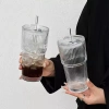 Cốc cà phê thủy tinh sọc 600ml có nắp & ống hút – Ly uống nước trong suốt, giá chỉ 59.400₫ 4