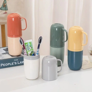 Cốc đa chức năng đựng bàn chải & nước súc miệng du lịch, nắp kín, giao nhanh 2