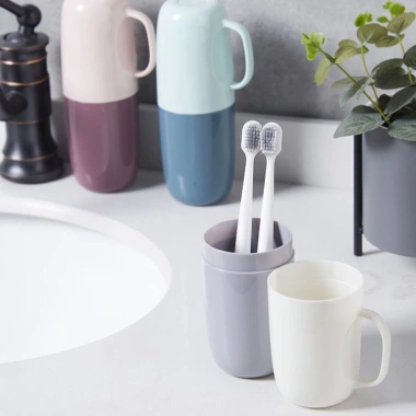 Cốc đa chức năng đựng bàn chải & nước súc miệng du lịch, nắp kín, giao nhanh 3