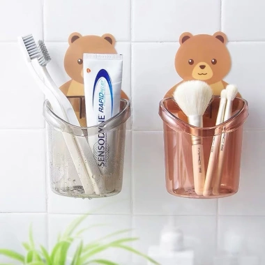 Cốc Đựng Đồ Dán Tường Hình Gấu cho Bàn Chải Đánh Răng Lỗ Thoát Nước Tiện Lợi