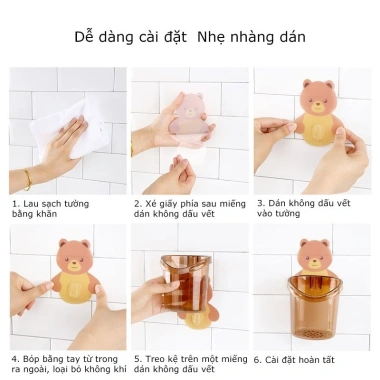 Cốc gấu dán tường đựng bàn chải & kem đánh răng - Nâu siêu đáng yêu, chỉ 22.000₫ 6