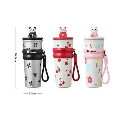 Cốc giữ nhiệt 700ml hình gấu trúc, nút bít, kèm móc khóa & túi đựng ly