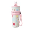 Cốc giữ nhiệt 700ml hình gấu trúc, nút bít, kèm móc khóa & túi đựng ly 7