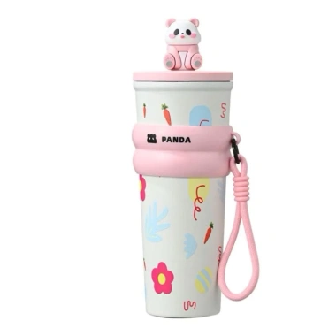 Cốc giữ nhiệt 700ml hình gấu trúc, nút bít, kèm móc khóa & túi đựng ly