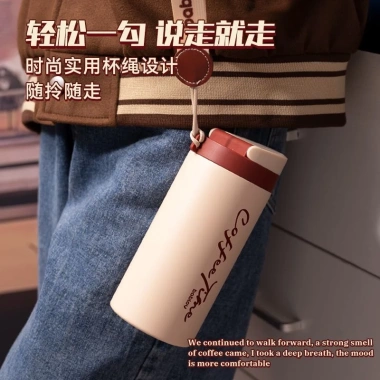 Cốc giữ nhiệt thép không gỉ 316 430ml lót gốm, cầm tay cà phê, giảm giá 529k