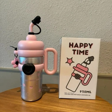 Cốc Happy Cách Nhiệt Thép Không Gỉ 316 930ml - Tặng Charm Hoa, Nút Bịt Ống Hút - Giá chỉ 208.000, free ship
