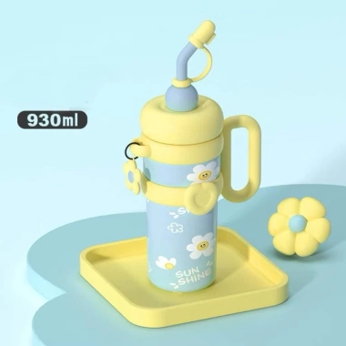 Cốc Happy Cách Nhiệt Thép Không Gỉ 316 930ml - Tặng Charm Hoa, Nút Bịt Ống Hút - Giá chỉ 208.000, free ship