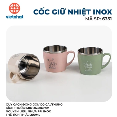 Cốc inox giữ nhiệt 200ml 6.351 – An toàn, cách nhiệt, cho bé Việt Nhật – Giá chỉ 26.900₫ 2