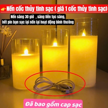 Cốc nến thủy tinh điện tử đèn cầy sạc ly trang trí nhà hàng quán cafe - 160.000 VND