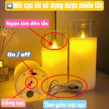 Cốc nến thủy tinh điện tử đèn cầy sạc ly trang trí nhà hàng quán cafe - 160.000 VND