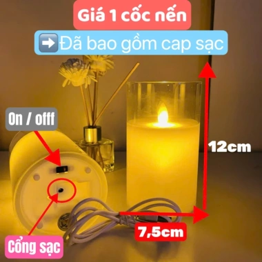 Cốc nến thủy tinh điện tử đèn cầy sạc ly trang trí nhà hàng quán cafe - 160.000 VND