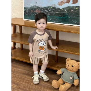 Cộc tay bé trai Cotton mềm mát Tone Nâu Kem, họa tiết Chó Puppy Siêu Cưng Size 7-25kg Giá 165k 5