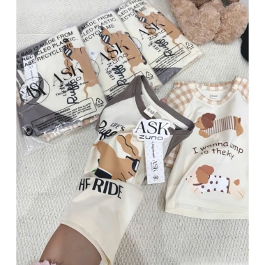 Cộc tay bé trai Cotton mềm mát Tone Nâu Kem, họa tiết Chó Puppy Siêu Cưng Size 7-25kg Giá 165k 7