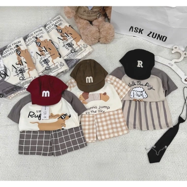 Cộc tay bé trai Cotton mềm mát Tone Nâu Kem, họa tiết Chó Puppy Siêu Cưng Size 7-25kg Giá 165k 8